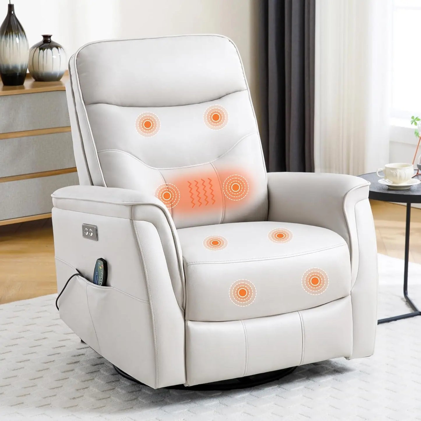 Power Massage Heat Swivel Rocker Recliner Chair w/USB, Nursery Living Room Oversized, Customized