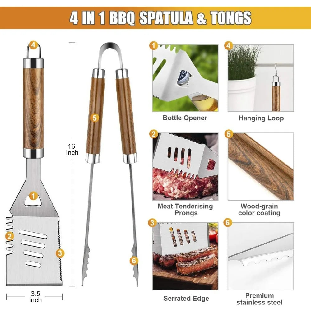NBVCX Stainless Steel BBQ Tool Set With Thermometer by S And B Enterprise