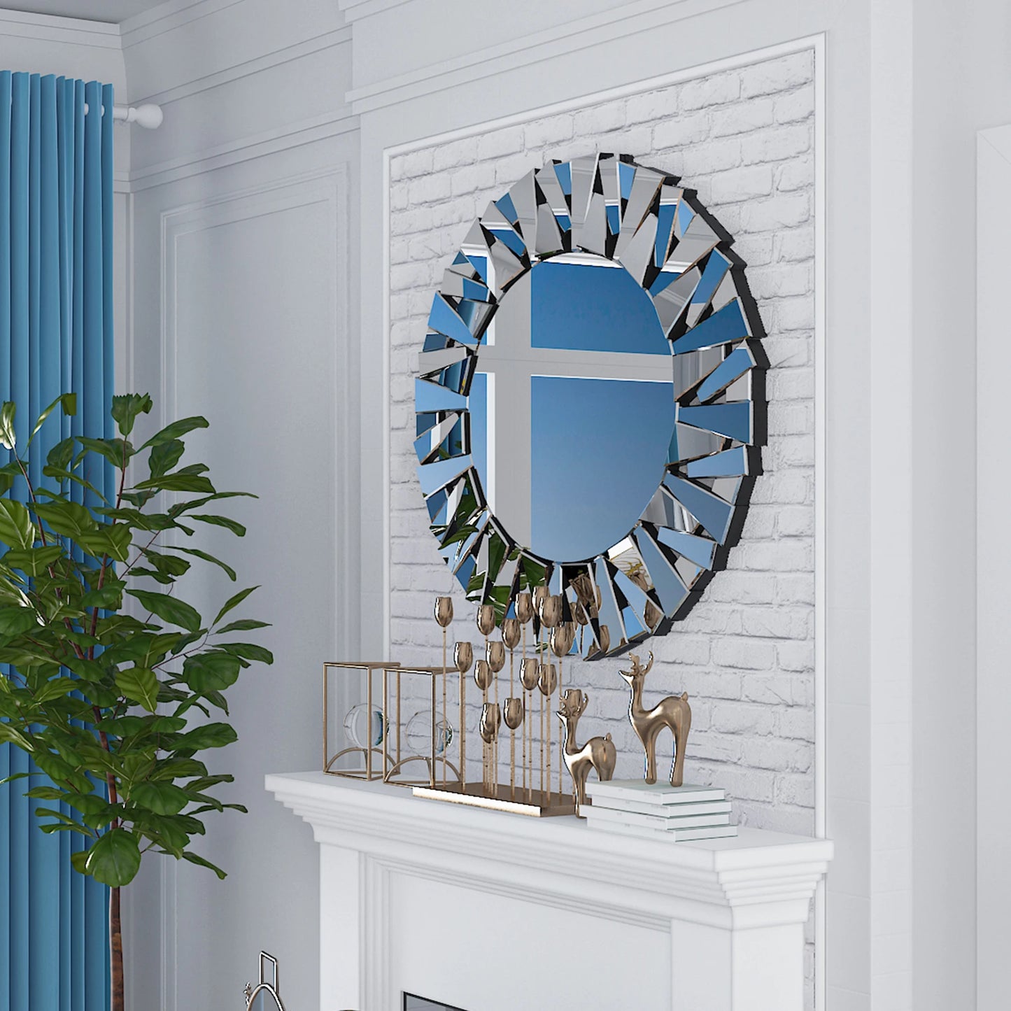 Modern Round Sunburst Wall Mirror With Elegant Beveled Glass
