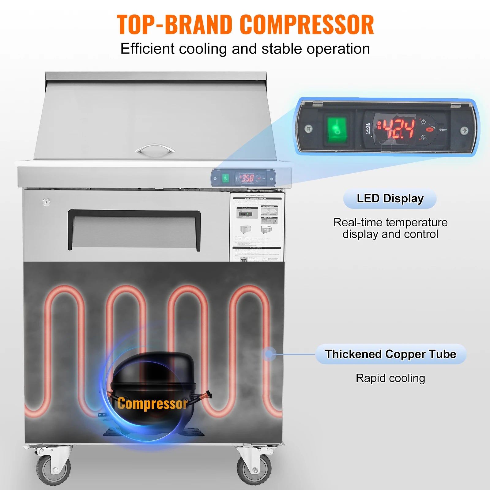SucceBuy Stainless Steel Commercial Refrigerator Sandwich And Salad Prep Table by S And B Enterprise