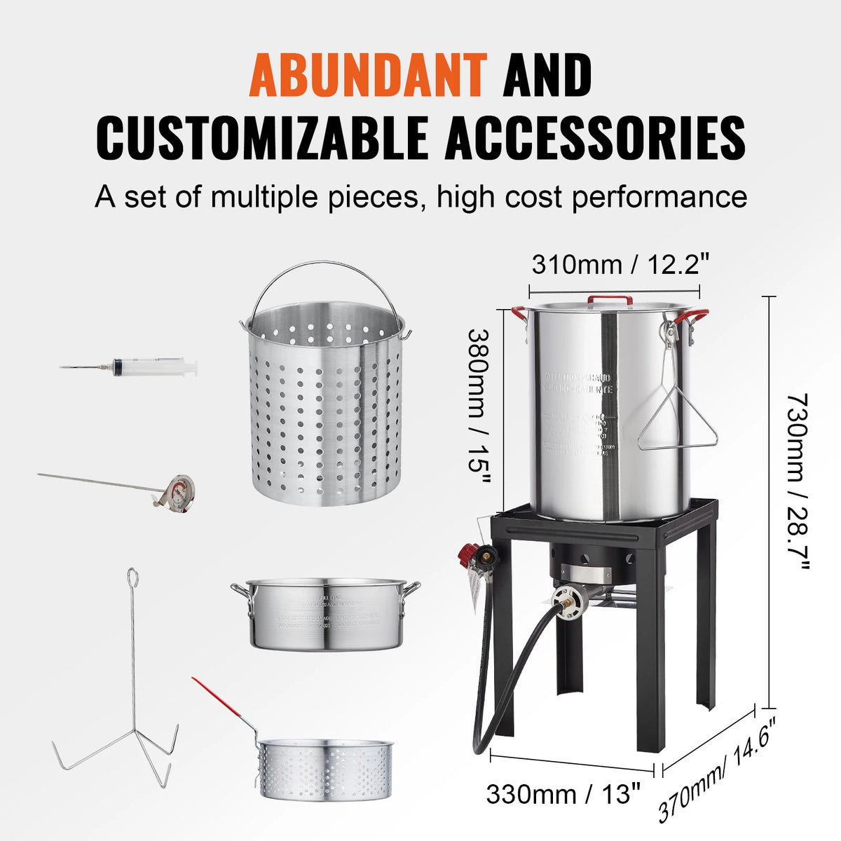 Turkey fryer complete kit SucceBuy Gas One; 30 qt turkey pot and 10 qt fish boiler in stainless steel with thermometer