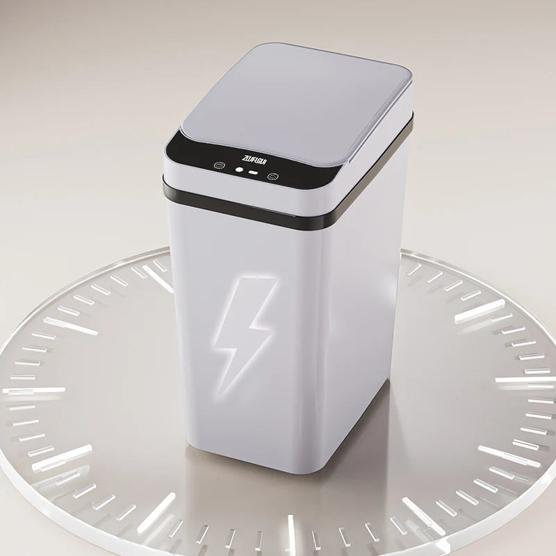 Smart sensor trash can, slim white with black lid trim, touch-free automatic lid, 12L/15L