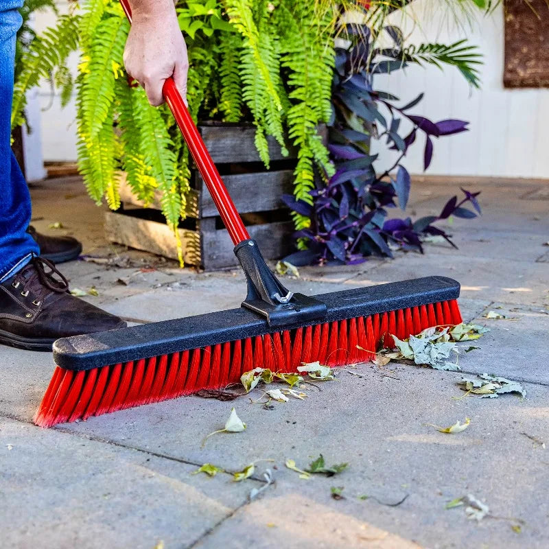 24" High Power Multi-Surface Push Broom Red & Black Steel Handle by S And B Enterprise
