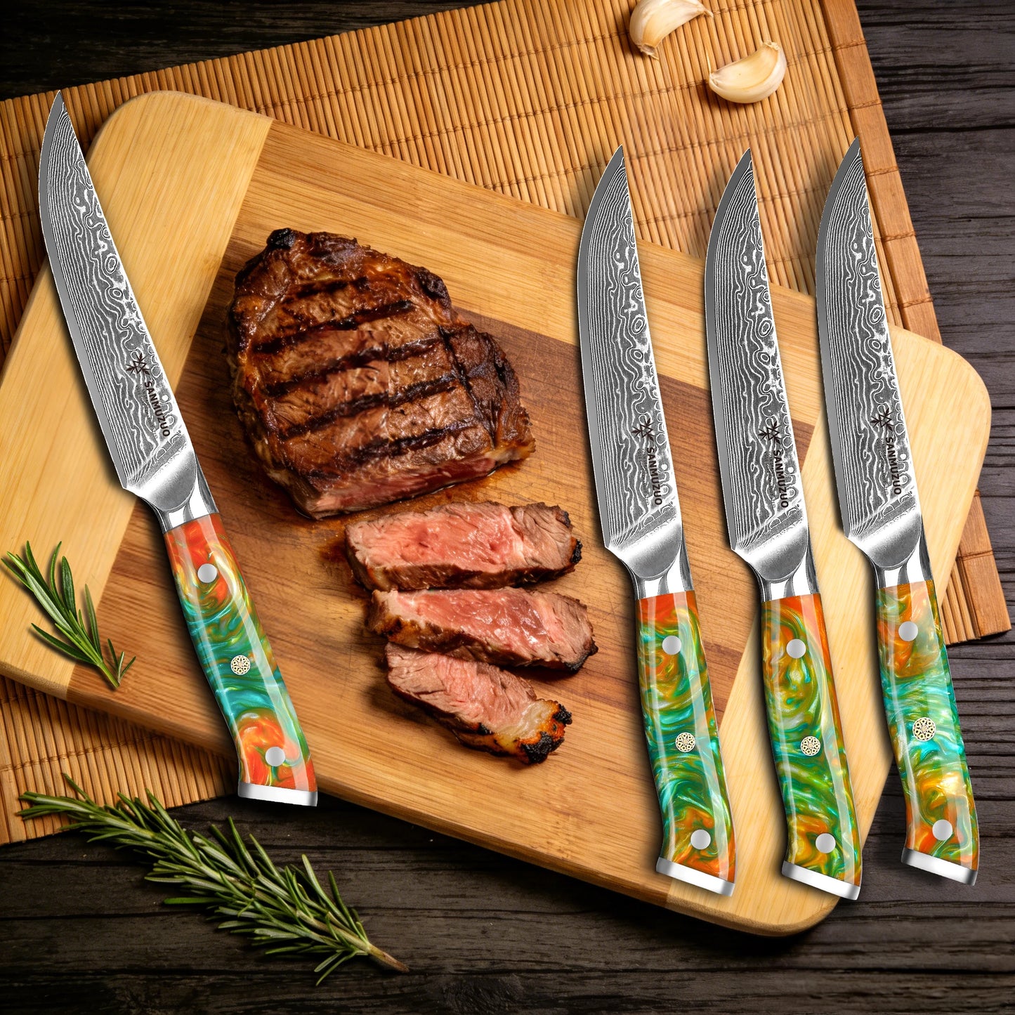 SANMUZUO Damascus Steel 4-Piece Steak Knife Set Ultra Sharp