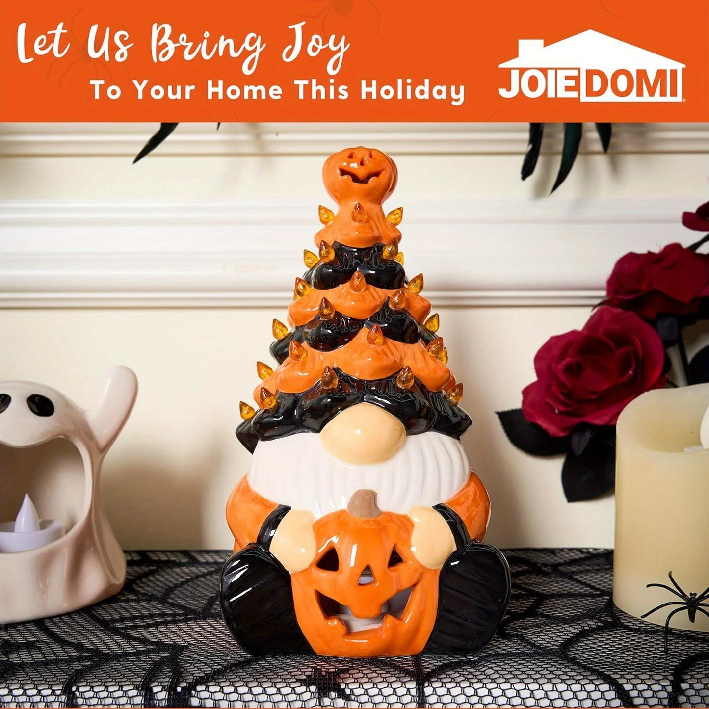 Halloween Pumpkin Gnome Ceramic LED Tabletop Decor For Autumn Parties