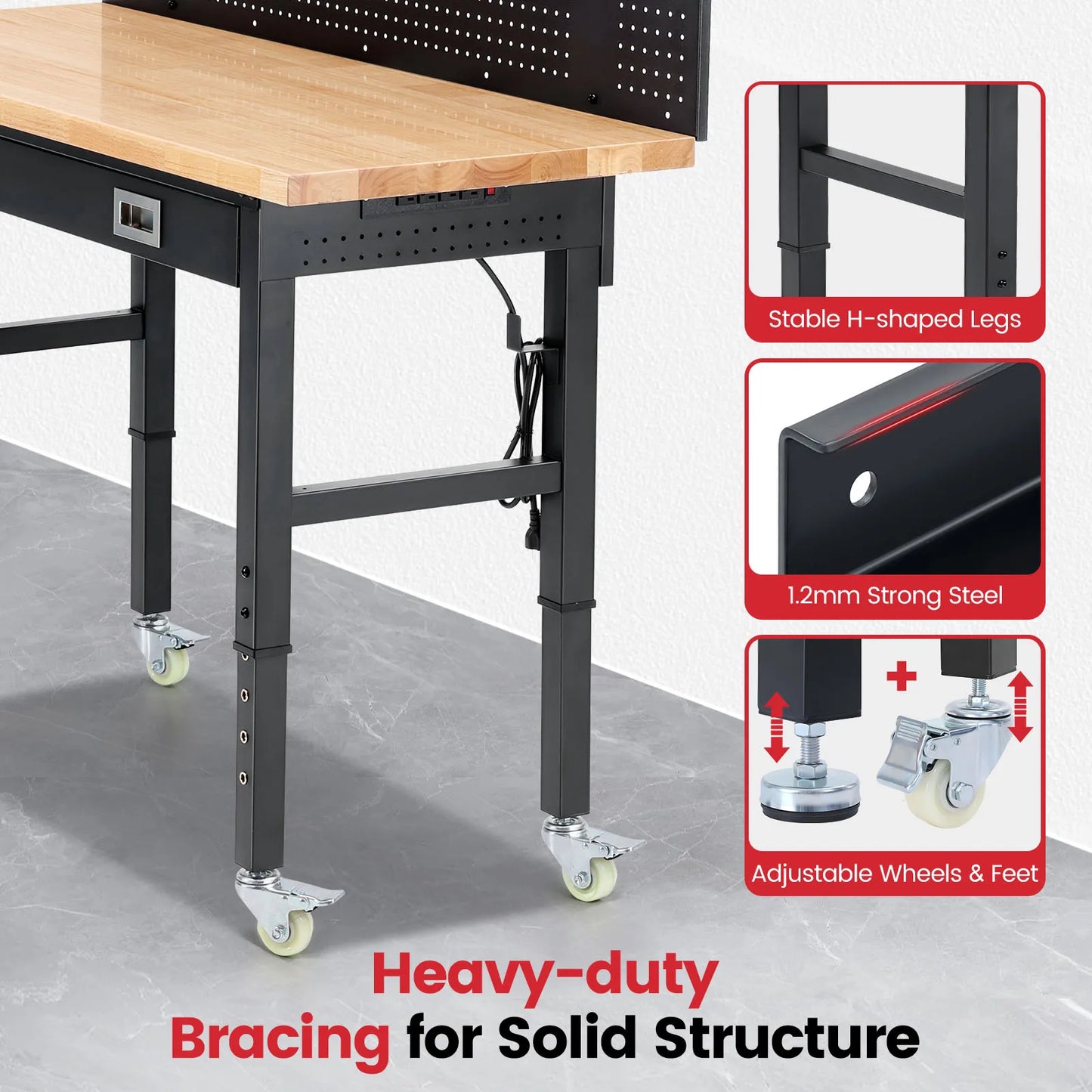 Wood Work Bench With Led Lights Pegboard Drawers Storage Unit by S And B Enterprise
