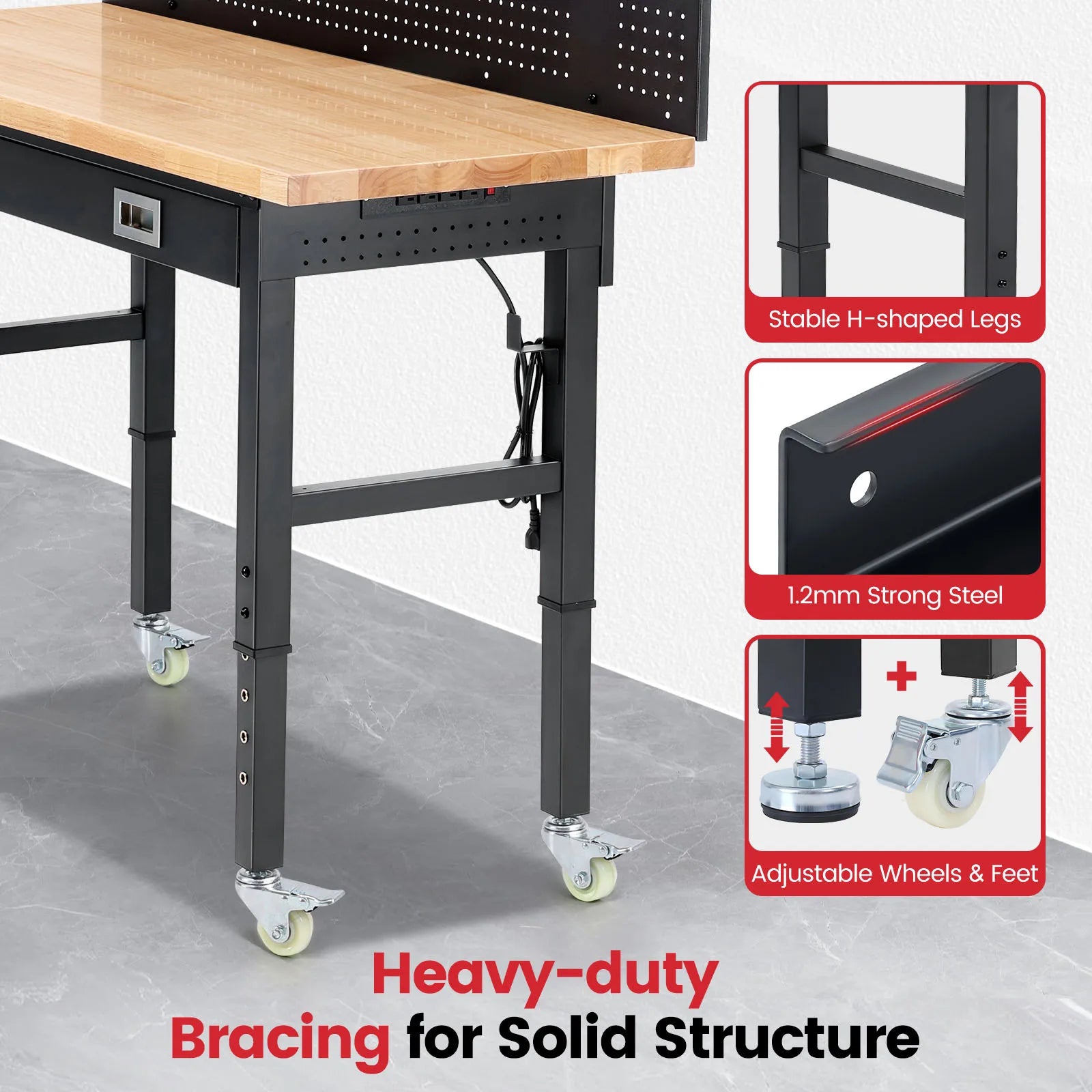 Wood Work Bench With Led Lights Pegboard Drawers Storage Unit by S And B Enterprise