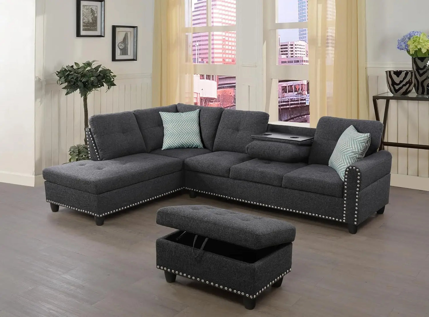 Sectional Sofa Couch Modern Living Room Furniture Set With Chaise Lounge Ottoman