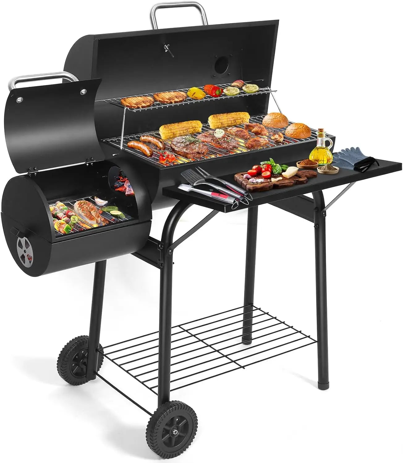 Portable Charcoal Grill And Smoker Combo For Outdoor BBQ Camping