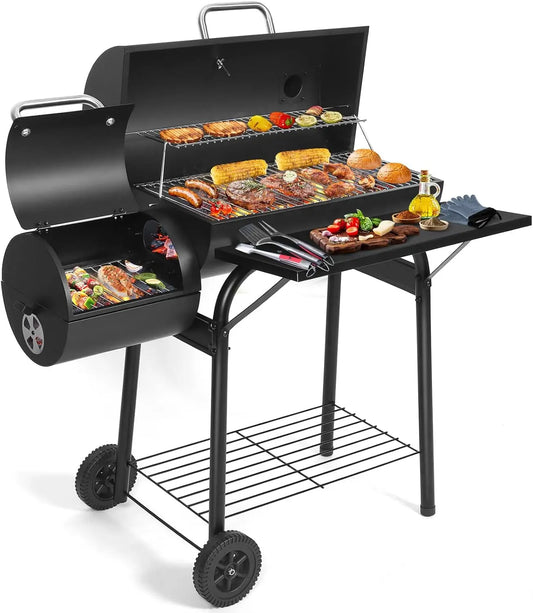 Portable Charcoal Grill And Smoker Combo For Outdoor BBQ Camping