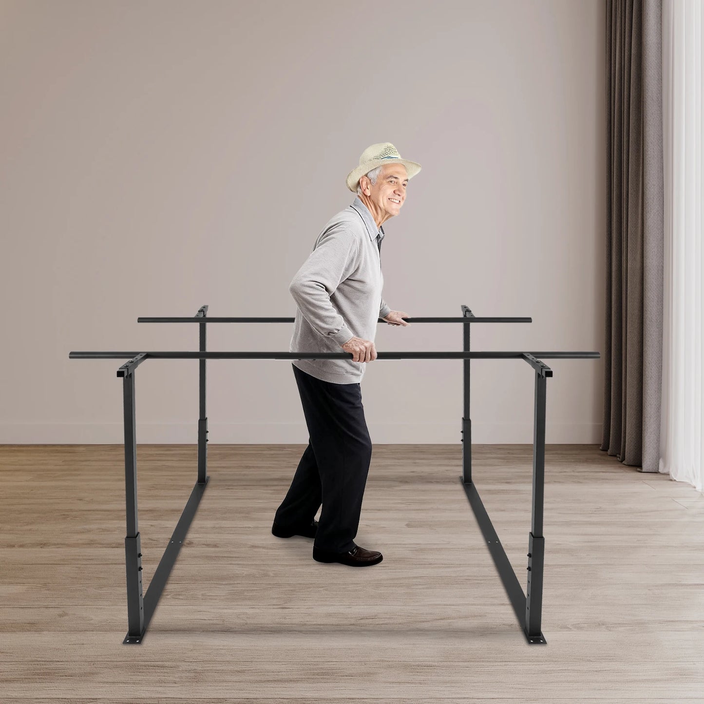 Floor Mounted Walking Assist Bar Adjustable Height & Width 182cm/6ft Length Parallel Bars for Rehabilitation Walking Balance Issues by S And B Enterprise