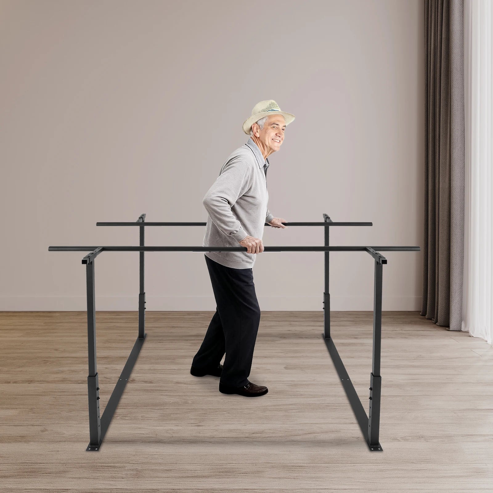 Floor Mounted Walking Assist Bar Adjustable Height & Width 182cm/6ft Length Parallel Bars for Rehabilitation Walking Balance Issues by S And B Enterprise