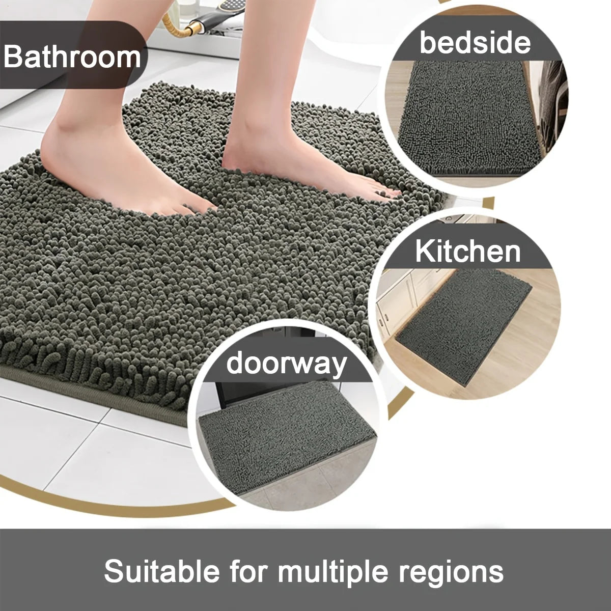 XM-Luvetoria Ultra Soft Chenille Bath Mat Super Absorbent Machine Washable