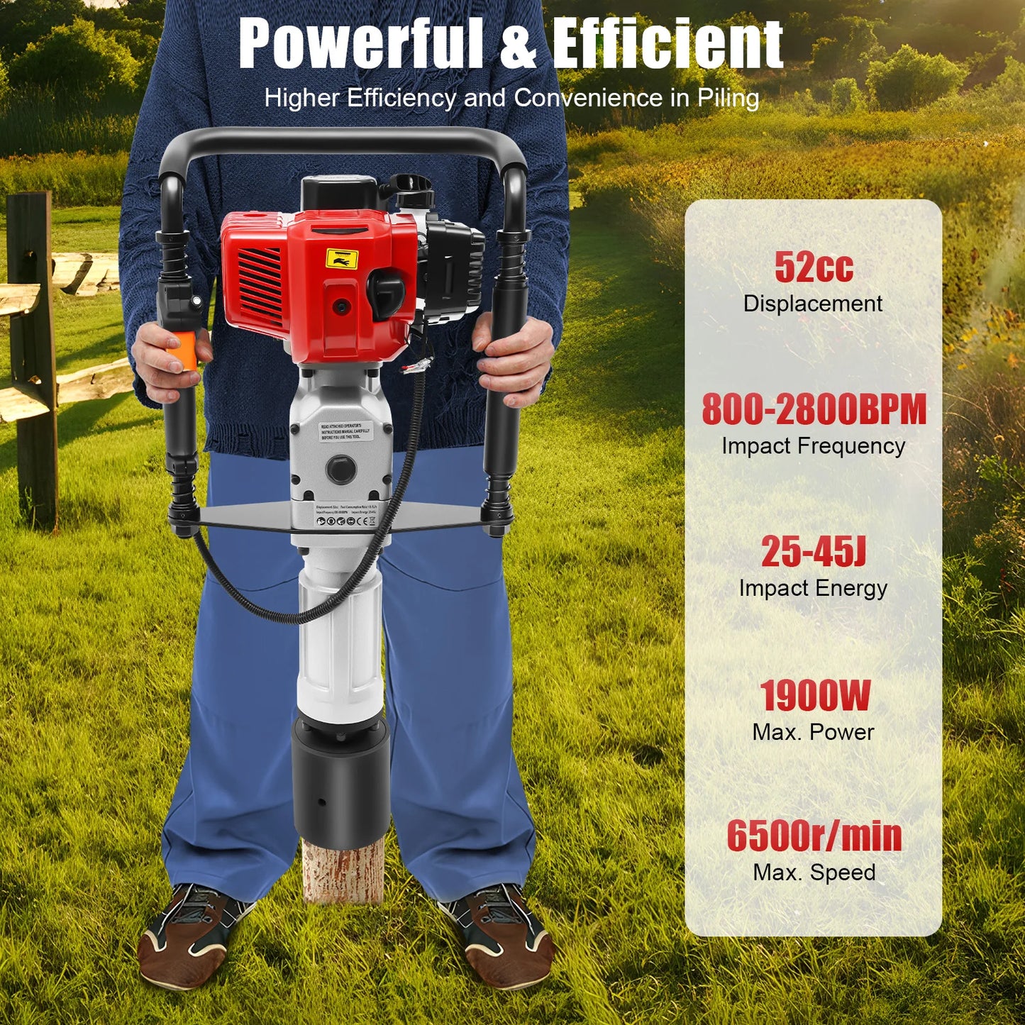 Gas Powered Post Driver 52cc 2 Stroke Pile Driver 2800BPM