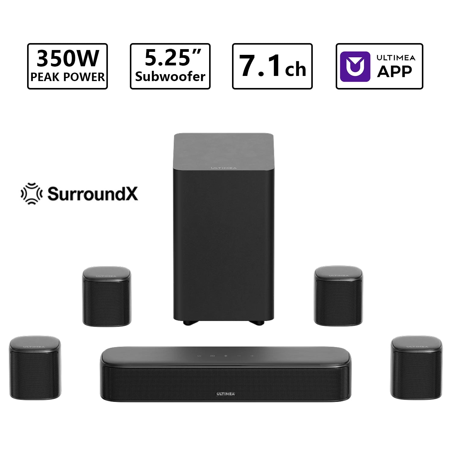 ULTIMEA 350W 7.1ch Virtual Surround Soundbar With Subwoofer And Speakers by S And B Enterprise