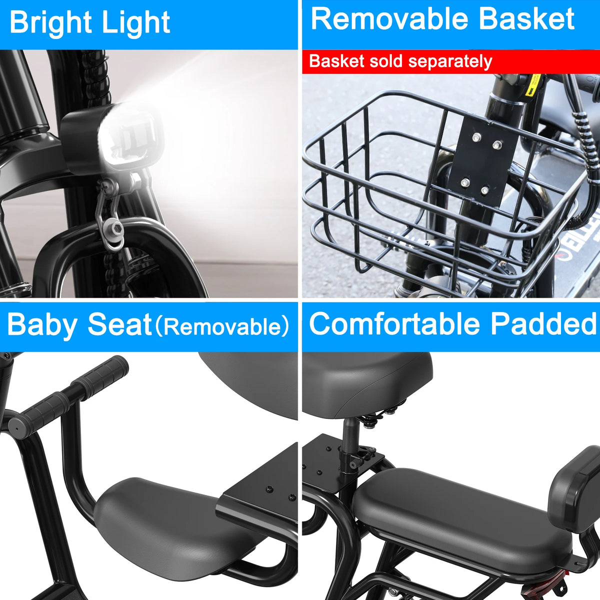 Spacewalk electric scooter for adults by S And B Enterprise with a removable seat, front basket, and 14-inch tires