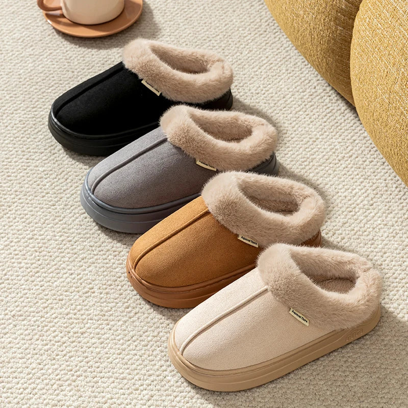 Winter Mens Fur Lined Slippers Non Slip Indoor Outdoor Shoes