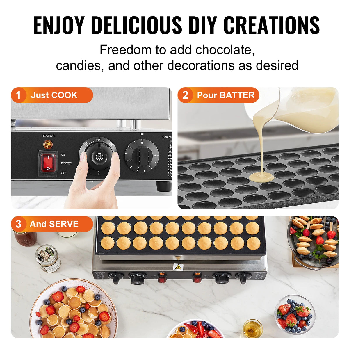 SucceBuy 50Pcs mini Dutch pancake maker, non-stick dorayaki/waffle baker with dual temp and timer.