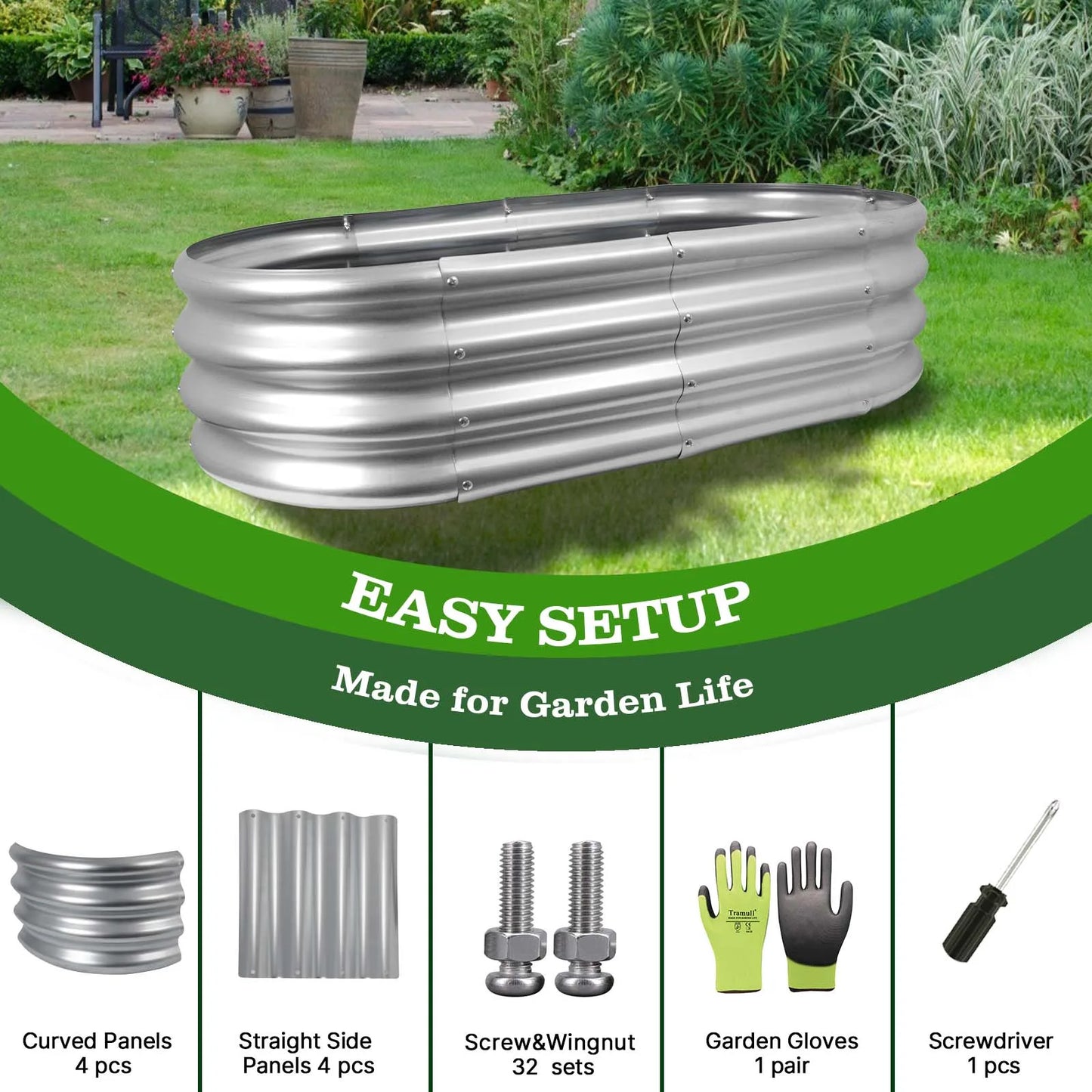 Tramull 4 Pack Raised Garden Bed Kit Galvanized Metal Planters