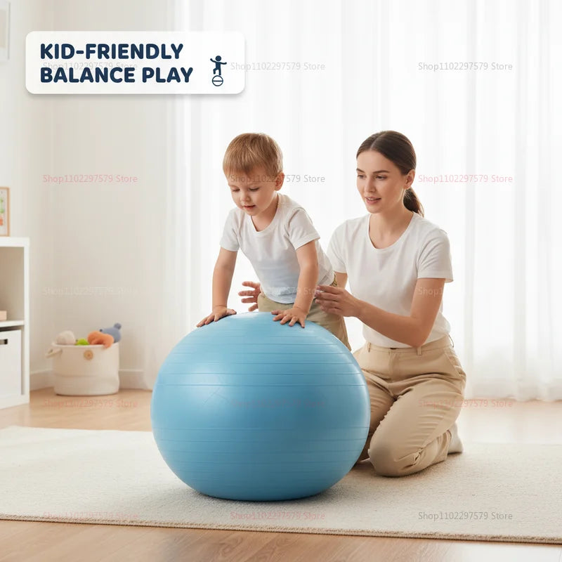 Explosion-proof inflatable yoga ball by S And B Enterprise, blue for exercise and balance.
