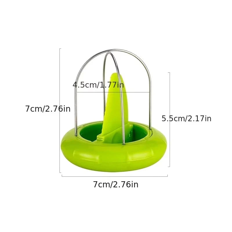 Kiwi cutter peeler slicer with green base and stainless steel frame by S And B Enterprise.
