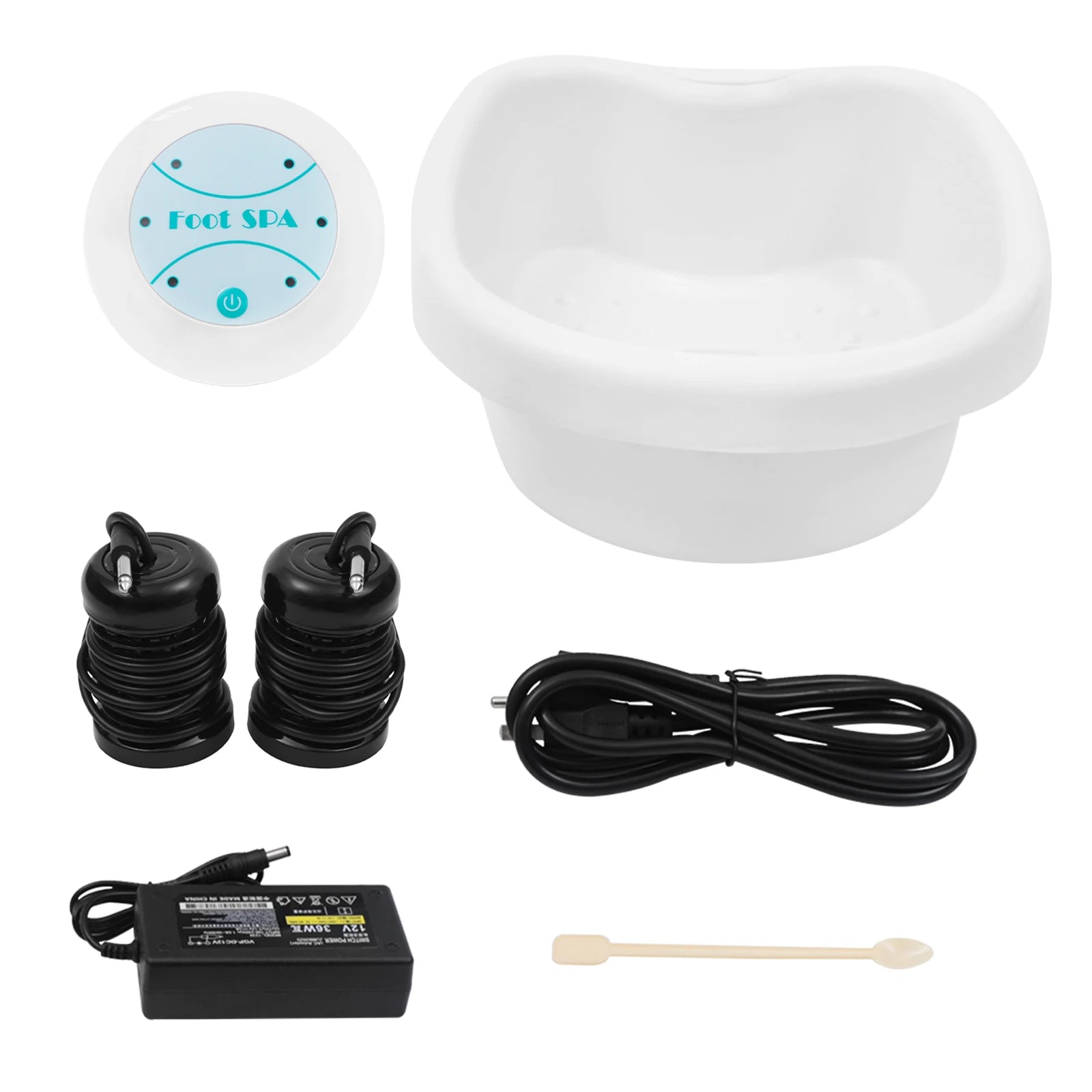 Ionic detox foot bath machine with white tub and blue Foot SPA, power adapter and two electrodes by S And B Enterprise