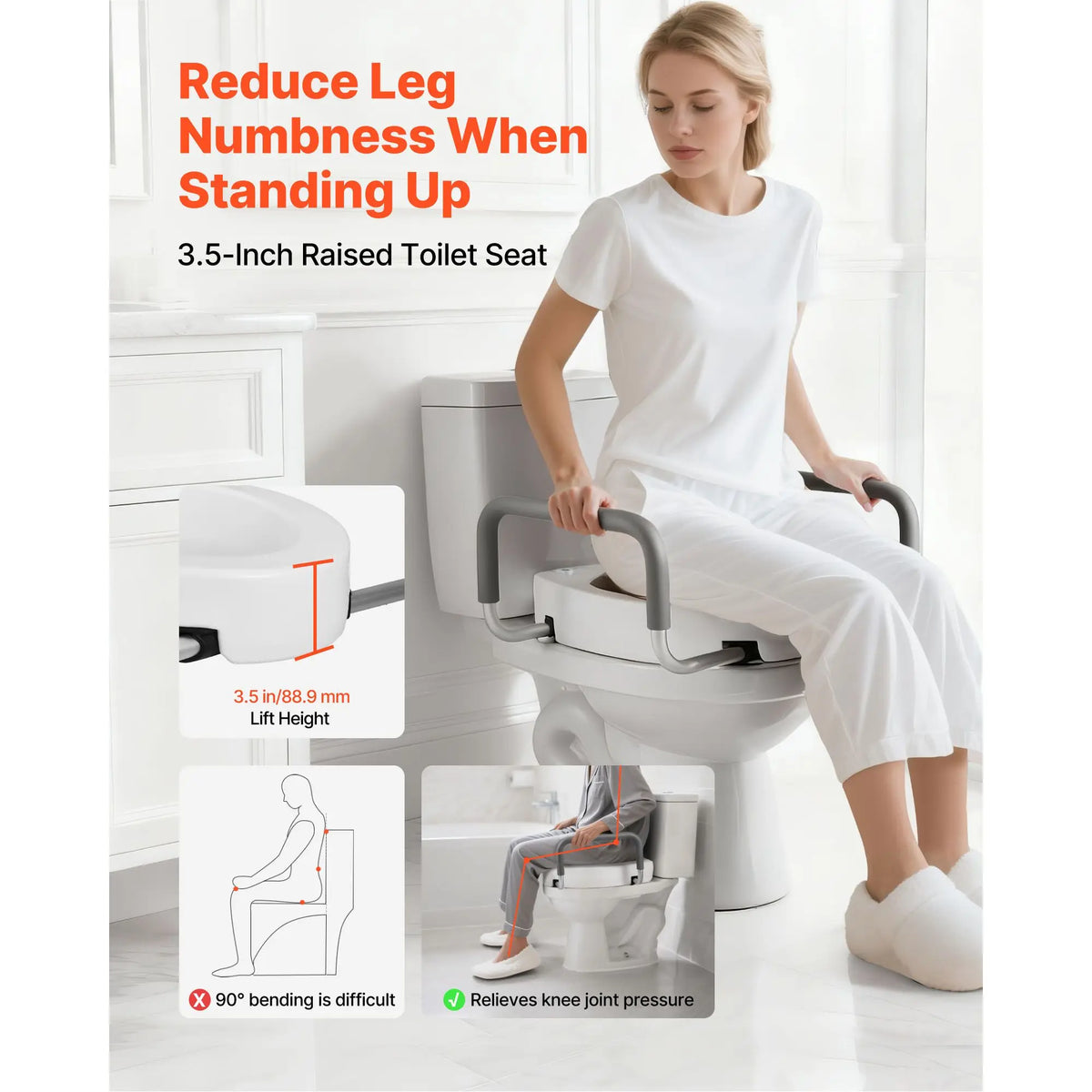 Raised Toilet Seat with Arms by S And B Enterprise, 3.5-inch lift, 300 lb capacity, padded armrests