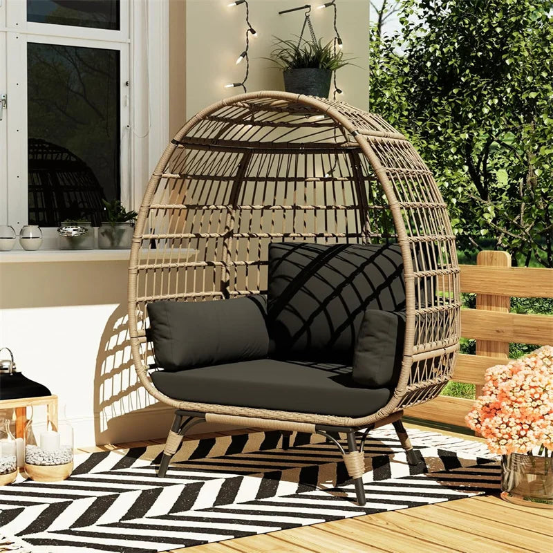 HiMISS Outdoor Egg Chair Wicker With Cushions And Steel Frame
