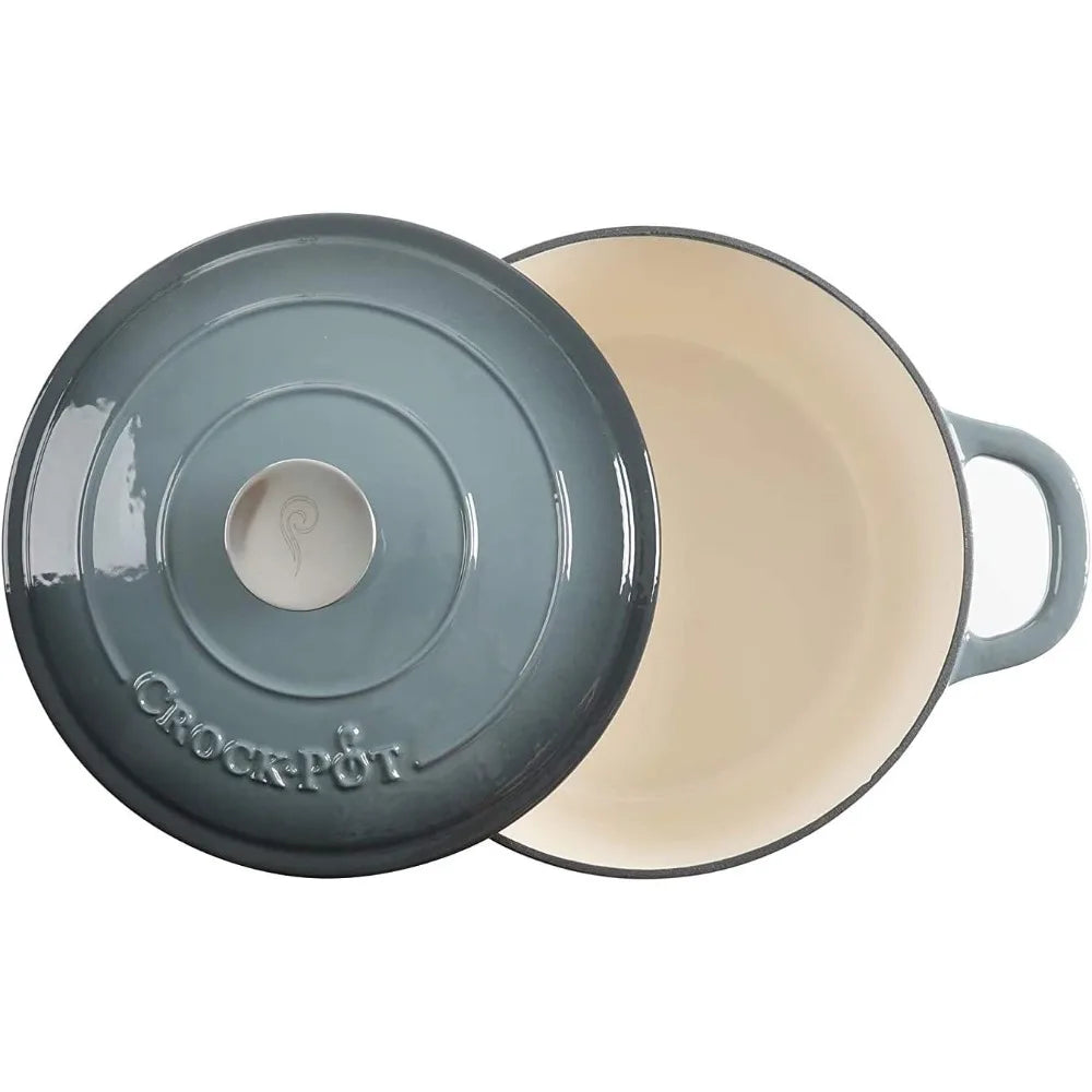 7-Quart Enameled Cast Iron Dutch Oven, Slate Gray, Heavy-Duty for Slow Cooking, Baking, Roasting by S And B Enterprise