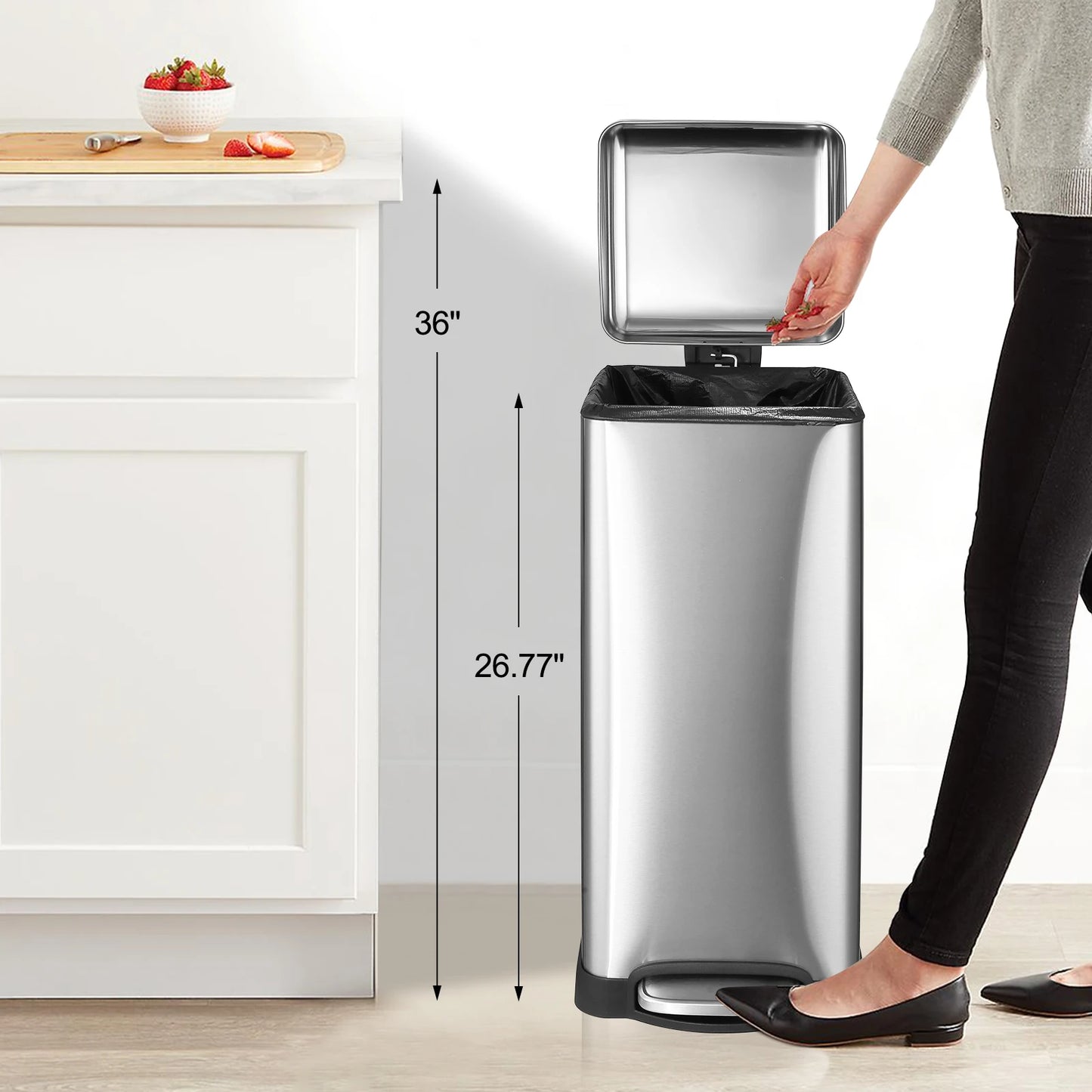 HiMISS Fingerprint Resistant Step Trash Can With Soft Close Lid