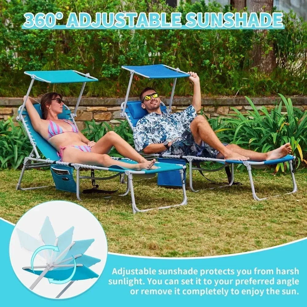Three In One Tanning Chair With Face Hole Canopy Heavy Duty Folding Lounger