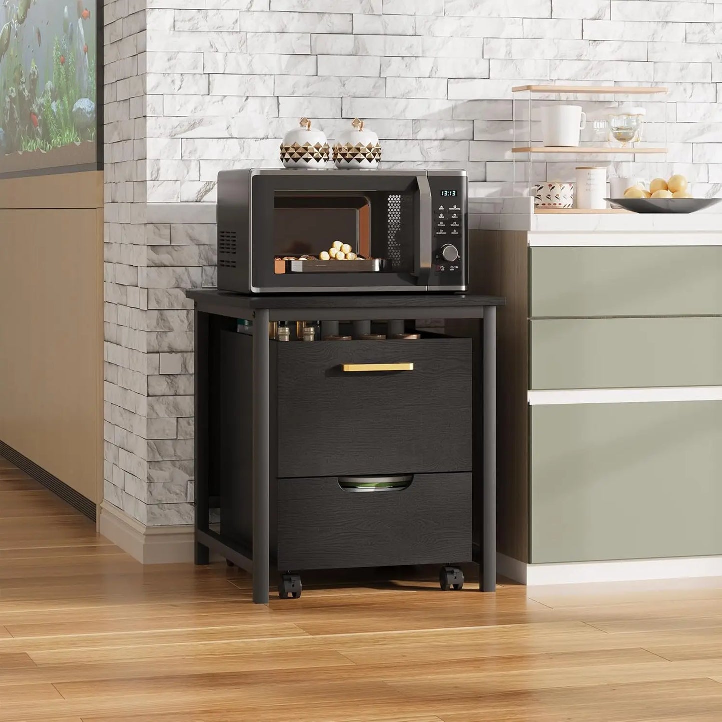 Mini Fridge Stand Freestanding Cabinet With Lockable Wheels by S And B Enterprise
