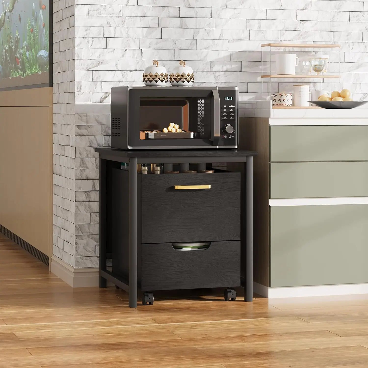 Mini Fridge Stand Freestanding Cabinet With Lockable Wheels by S And B Enterprise