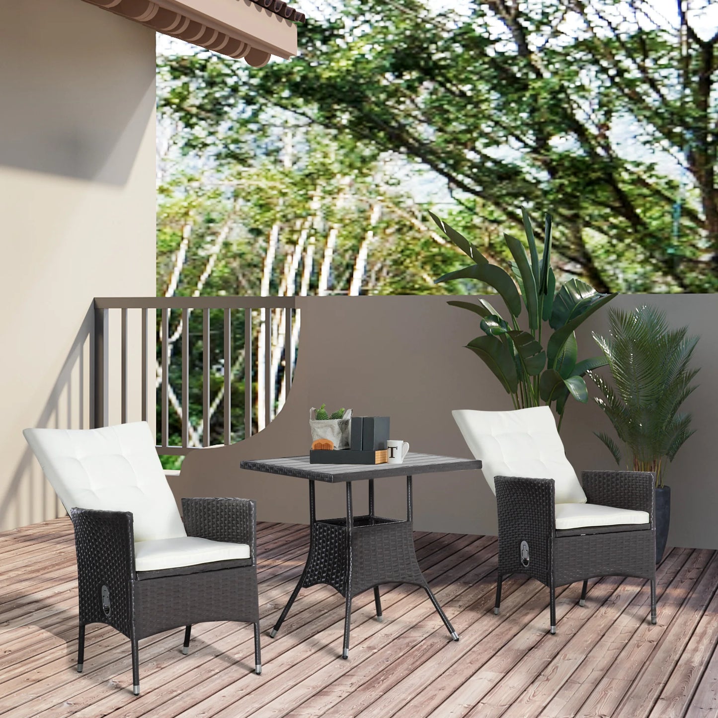 3pcs Patio Reclining Chair Set Rattan Wicker Furniture, Armchairs, Table, White by S And B Enterprise