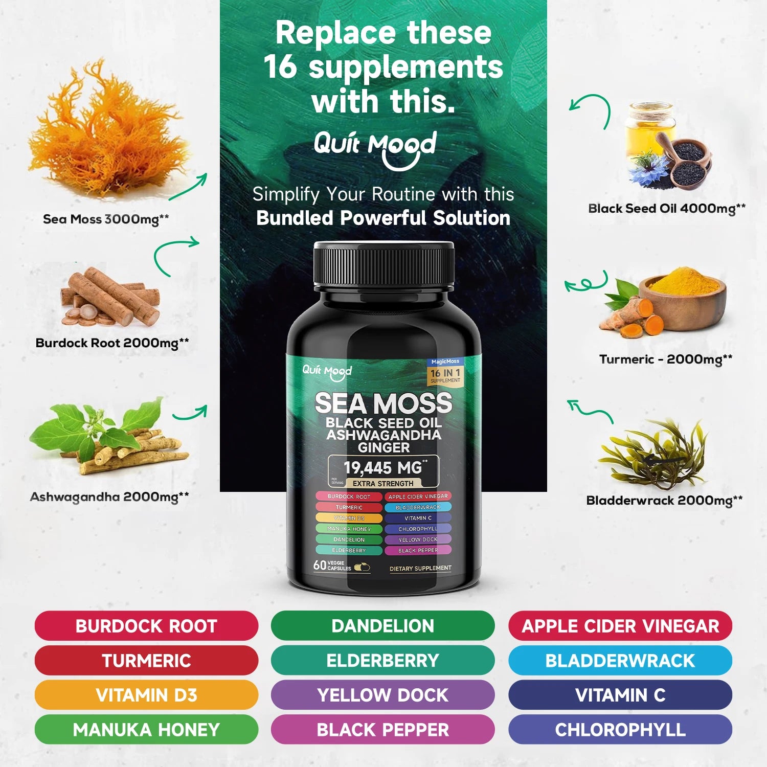 Quit Mood Sea Moss And Black Seed Oil Herbal Capsules by S And B Enterprise