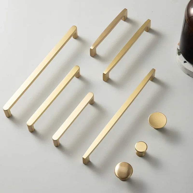 Brass cabinet handles and knobs set with multiple long pulls and round knobs by S And B Enterprise