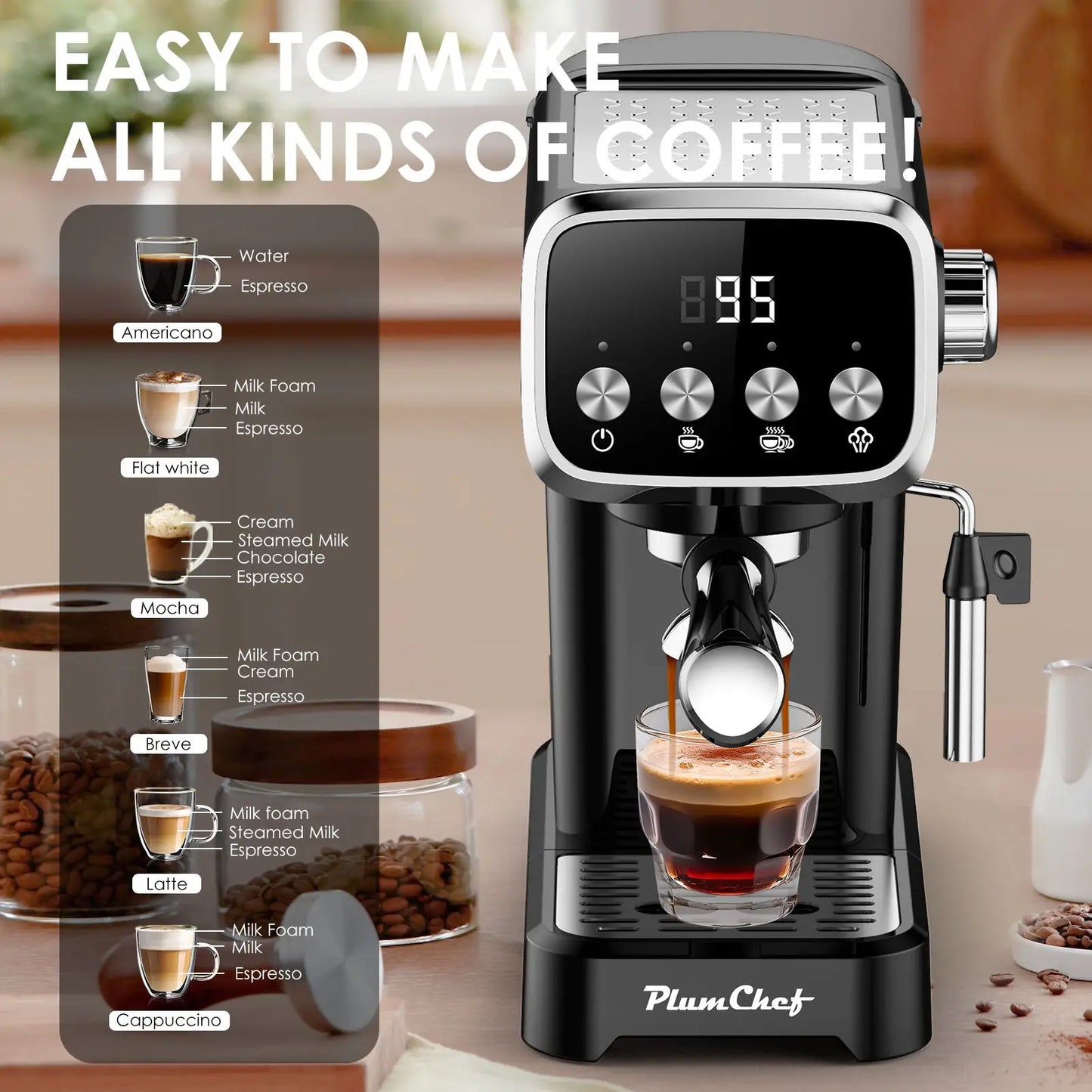 20 Bar Slim Espresso Machine With Milk Frother Cup Warmer by S And B Enterprise