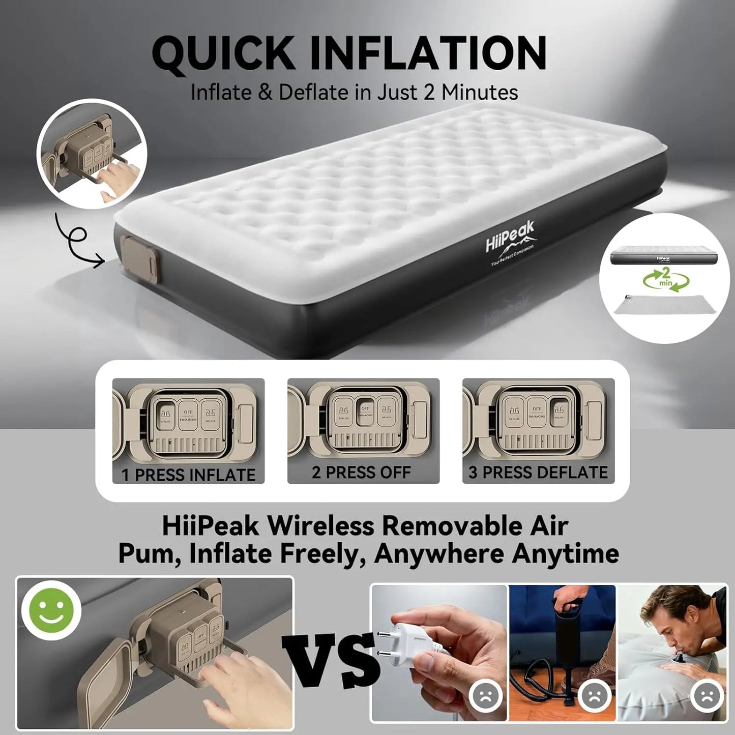 Air Mattress With Wireless Pump For Quick Self Inflating by S And B Enterprise