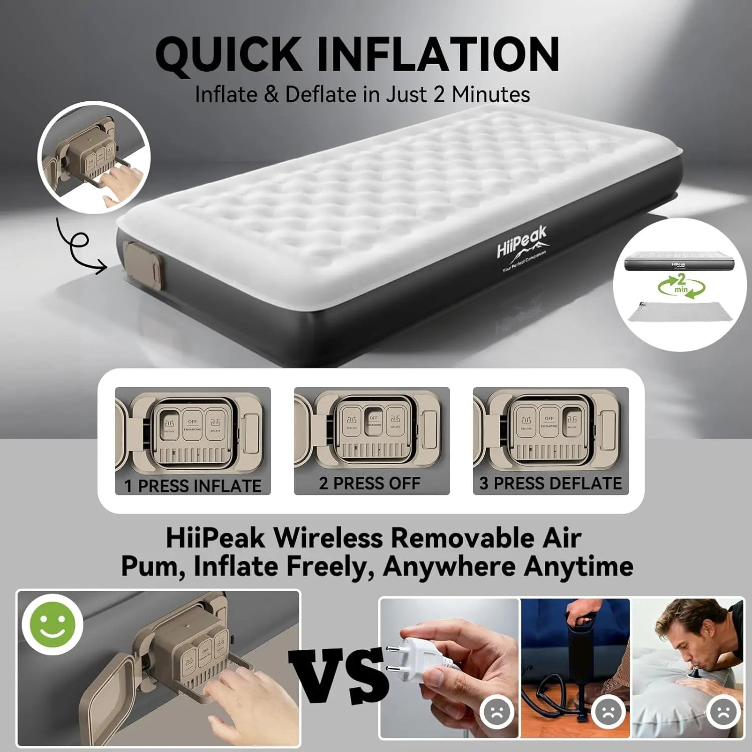 Air Mattress With Wireless Pump For Quick Self Inflating by S And B Enterprise