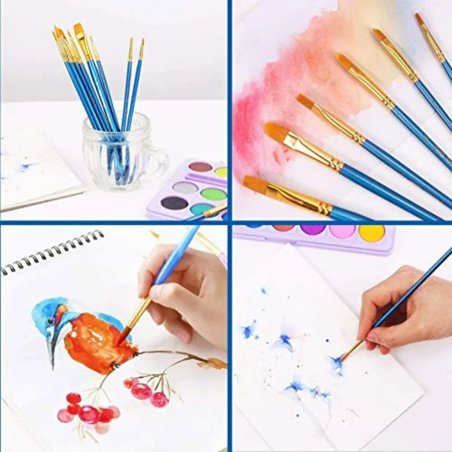 Acrylic Paint Brush Set 1 Pack 10 pcs Watercolor Brushes with Nylon Hair for All Purpose Oil Watercolor Painting Artist Profess by S And B Enterprise