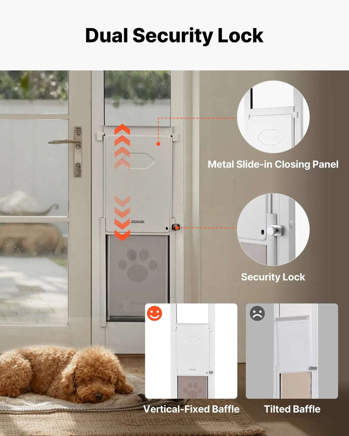 S And B Enterprise sliding glass dog door; aluminum frame, rotating hinges, lock, 8 1/4 x 12 1/4 in flap, height 91–96 in