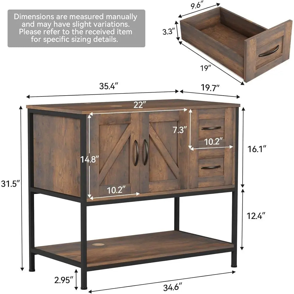 2-piece 36-in bathroom vanity set with sink, rustic wood cabinet on black metal frame, S And B Enterprise