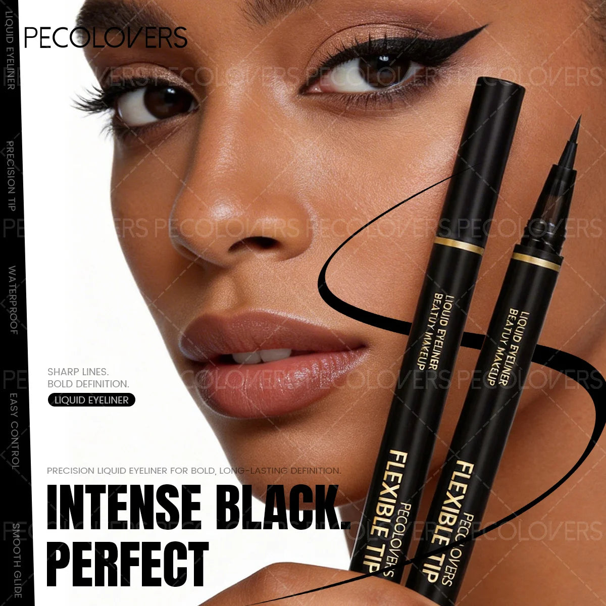 10PCS High-Pigment Black Liquid Eyeliner Kit with precision slim-tip pens, fast-drying formula, two black liners shown