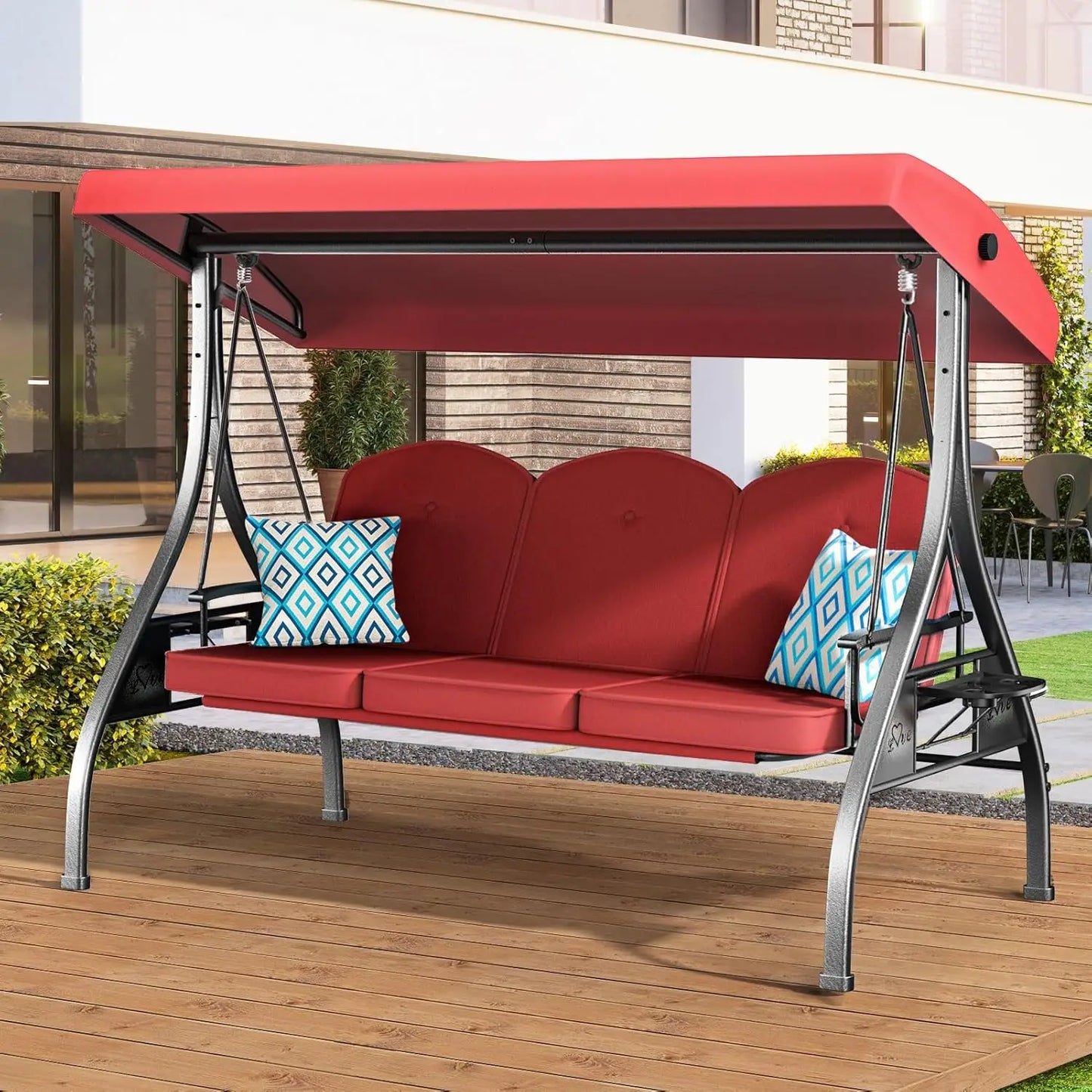 HUANZHUANG 3 Seat Outdoor Patio Swing With Canopy Stand 800lbs by S And B Enterprise