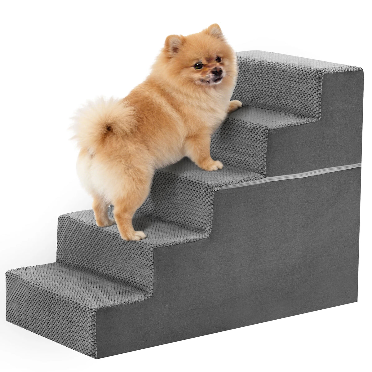 JHK 3-5 step right-angled foam dog stairs ramp in grey for small dogs, non-slip.