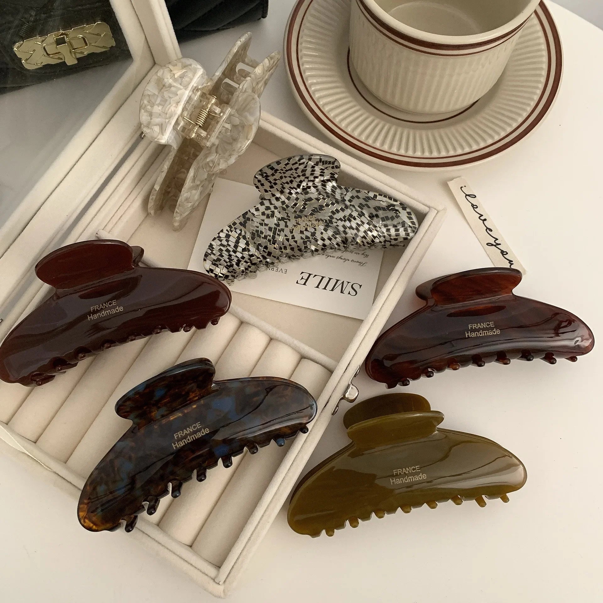 French Floral Hair Claw Temperament Caramel Shark Hair Clip Claw Large Polka Dot Grab Hair Accessory for Women by S And B Enterprise
