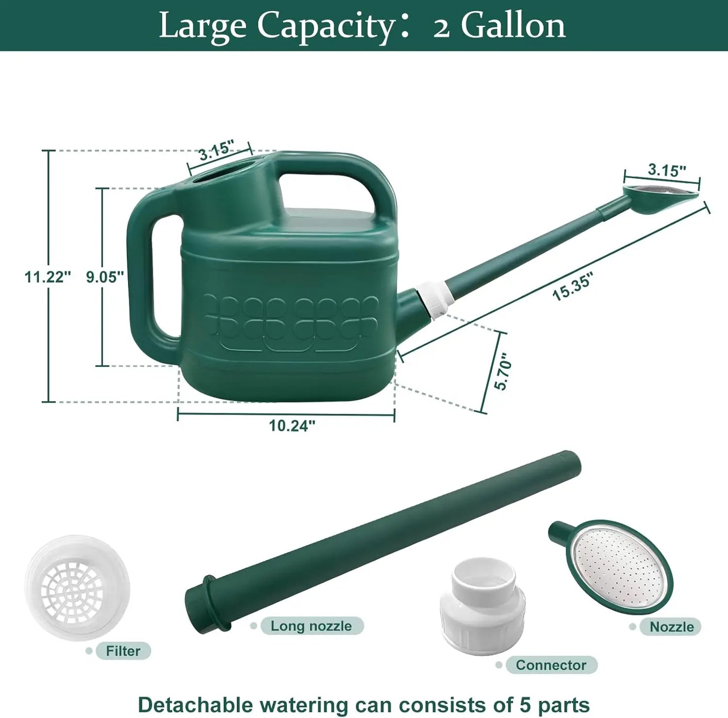 None Garden Watering Can With Removable Spout And Sprinkler Head