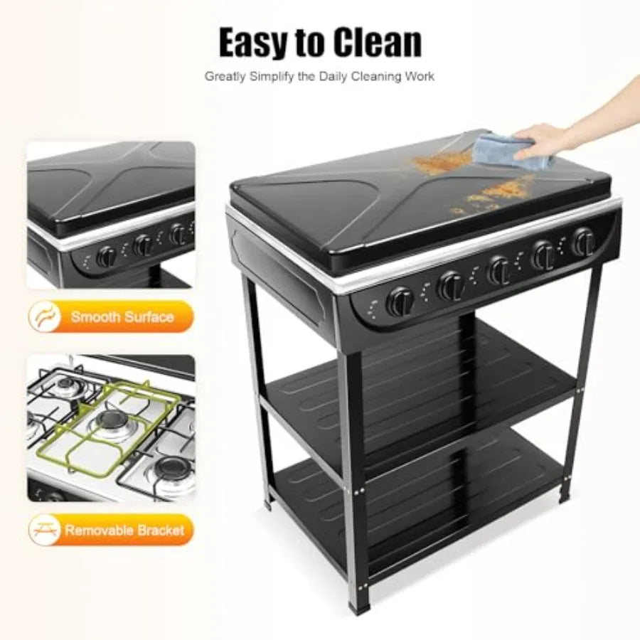 Outdoor Camping 5-Burner Portable Natural Gas Stove Stainless Steel