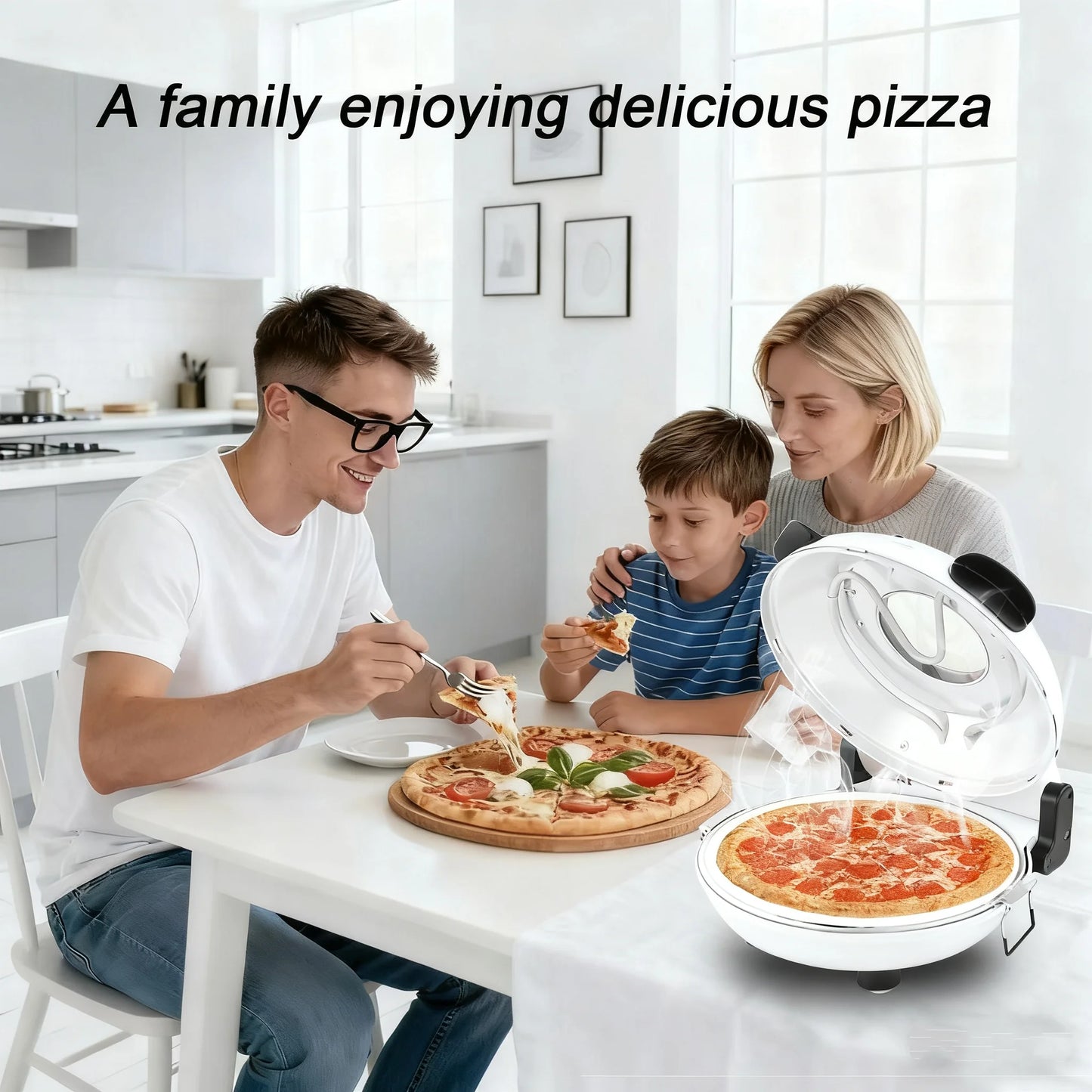 YIBAKE Marble Stone Indoor Electric Pizza Oven Dual Temp Control