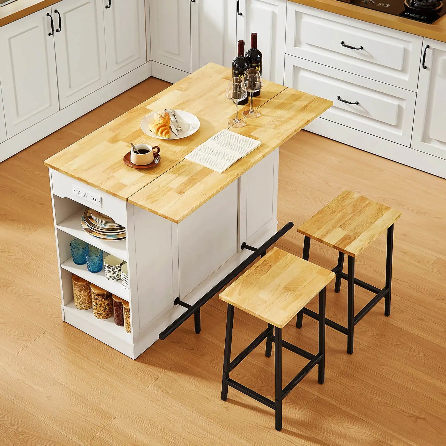ONBRILL Stationary Kitchen Island With Storage And Two Chairs by S And B Enterprise